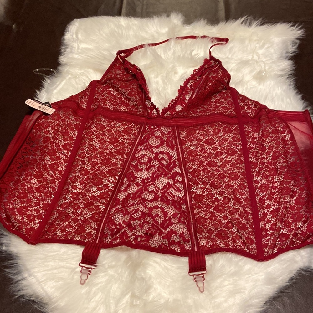 VS NWT Victoria’s Secret red very sexy lace garter slip size L large lingerie - Picture 4 of 8